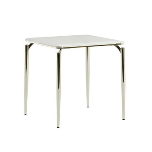 Bellona Plaza side table in ivory with a sleek, modern design, featuring a round tabletop and slim metal legs.