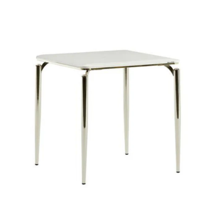 Bellona Plaza side table in ivory with a sleek, modern design, featuring a round tabletop and slim metal legs.