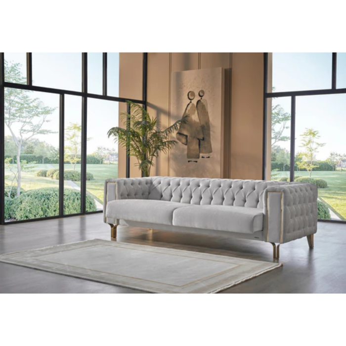 Bellona Montego 3-seat sleeper sofa with plush fabric and built-in bed mechanism, featured in a modern living room setting.