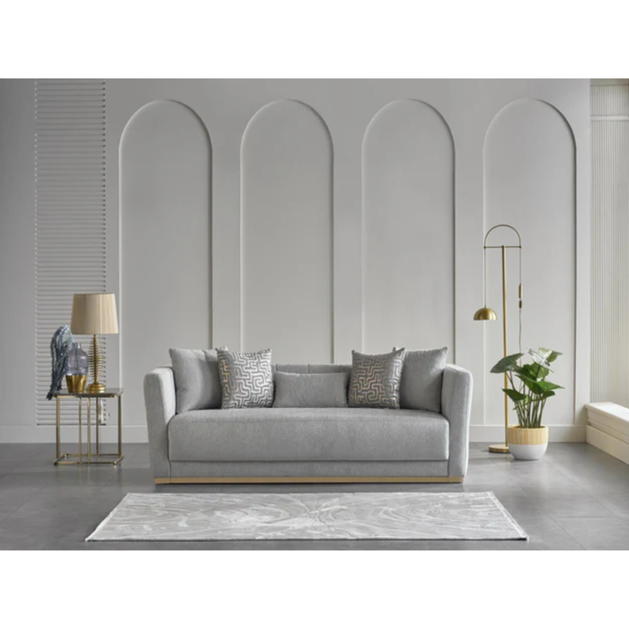 Bellona Monroe 3-seat sleeper sofa with plush fabric and modern design, featuring a partially extended sleeping surface.