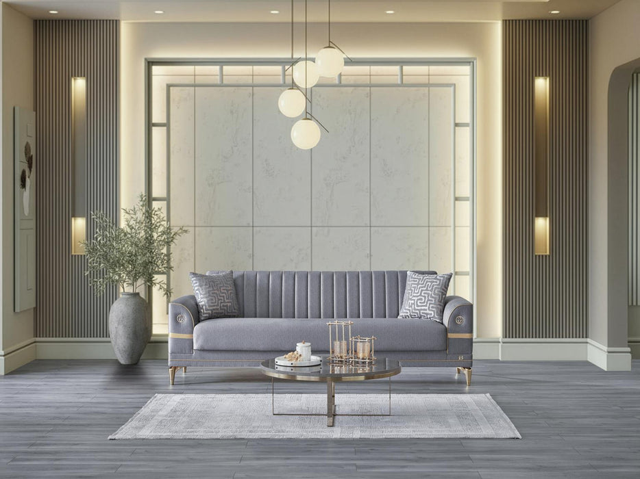 Bellona Royal 3-seat sleeper sofa with plush fabric and modern design, shown in a stylish living room setting.