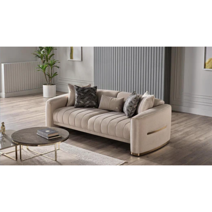 Bellona Veronica 3-seat sleeper sofa with beige fabric upholstery and modern design, showing the sofa in a living room setting.