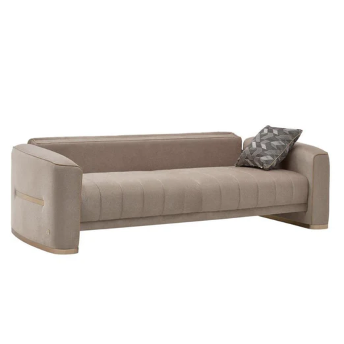 Bellona Veronica 3-seat sleeper sofa with beige fabric and plush cushions, featuring a fold-out bed and modern design.
