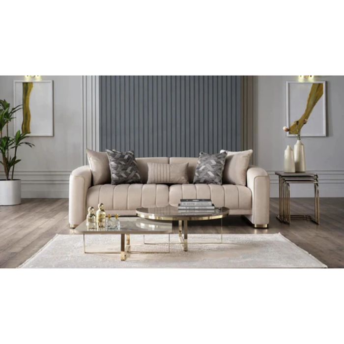 Bellona Veronica 3-seat sleeper sofa with fabric upholstery, featuring a modern design and spacious seating for living rooms.