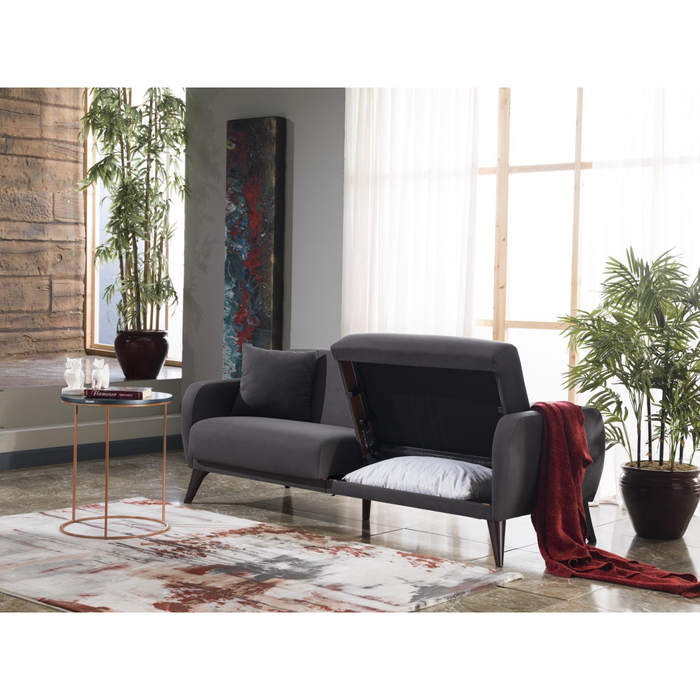 Bellona Flexy Sofa in a Box, modern fabric sofa with plush cushions, compact design, perfect for small living spaces.