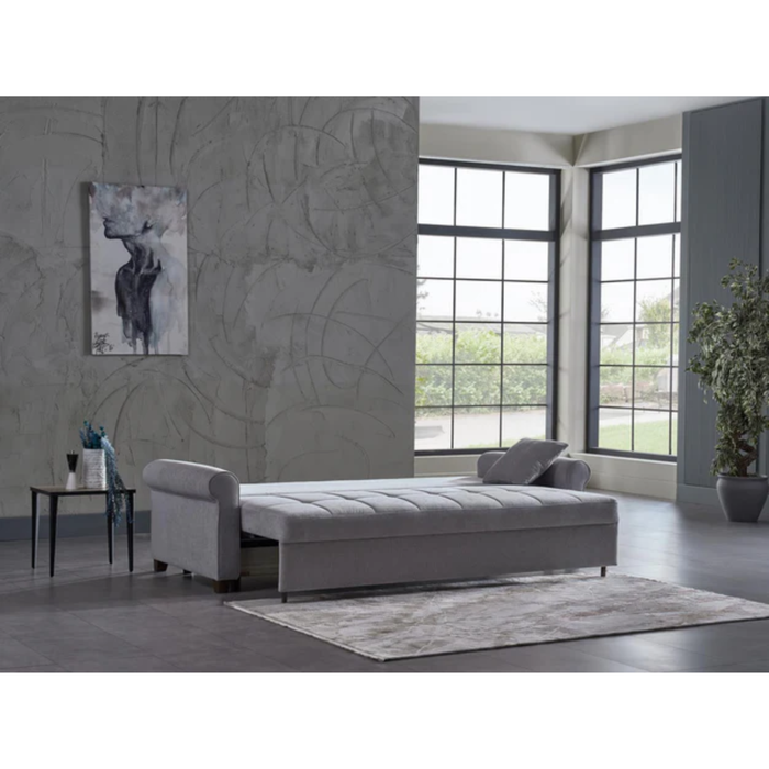 Bellona Mocca P Kol stationary sofa with plush cushioned seats and wooden armrests, in a cozy living room setting