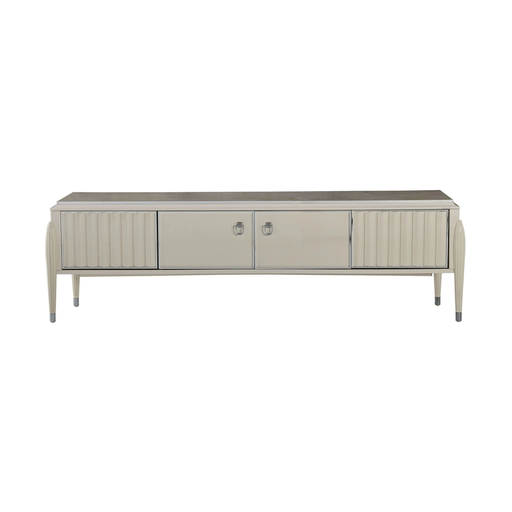 Bellona Ballona Gravita TV stand with sleek wooden finish, open shelves, and space for media devices and decorative items.