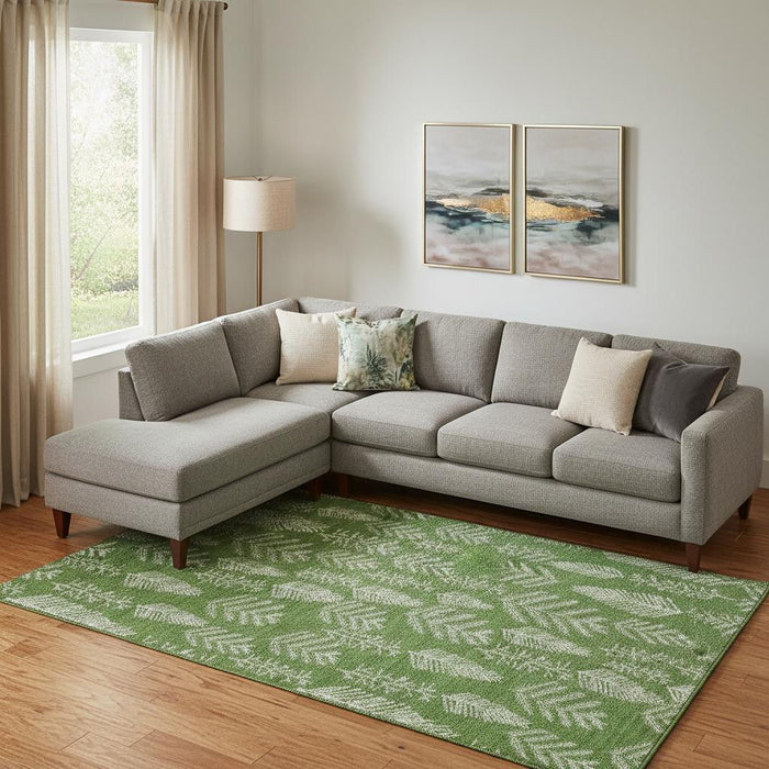 10' X 14' Floral Washable Area Rug With UV Protection (701762) - Green / Ivory