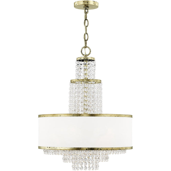 Five Light Metal Dimmable Chandelier With Shades - Bronze / Clear / Off White