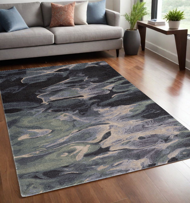 5' x 8' Wool Abstract Hand Tufted Area Rug - Blue And Black