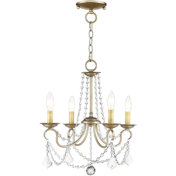 Four Light Metal Dimmable Chandelier With Shades - Silver