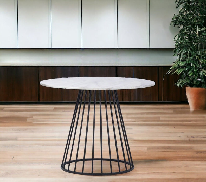 43" Rounded Metal Pedestal Base Dining Table - Black / White