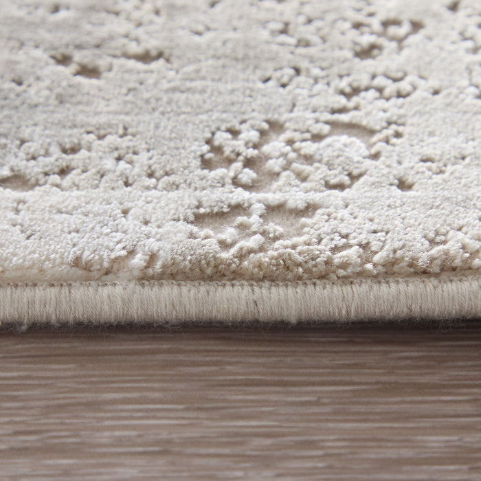 6' X 9' Floral Area Rug With Fringe (722059) - Ivory / Gray / Gold