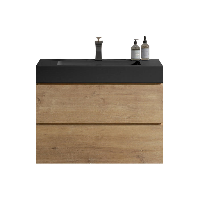 Giga Alice natural oak bathroom vanity with integrated sink, wall-mounted design, large storage, modern style, without drain.