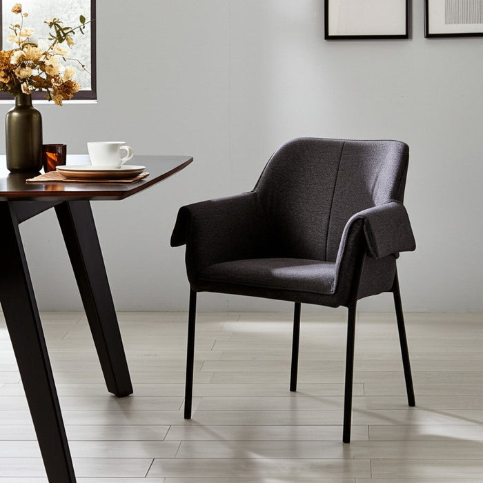 Upholstered Fabric Dining Arm Chair - Black / Gray