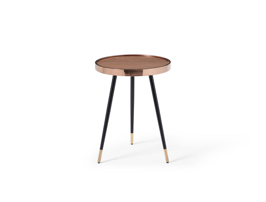 Wood Stainless Steel Round End Table (719955) - Walnut / Black / Rose