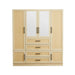 HomeRoots 70-inch wood wardrobe with six doors and four drawers, featuring a natural finish and rat motif design.