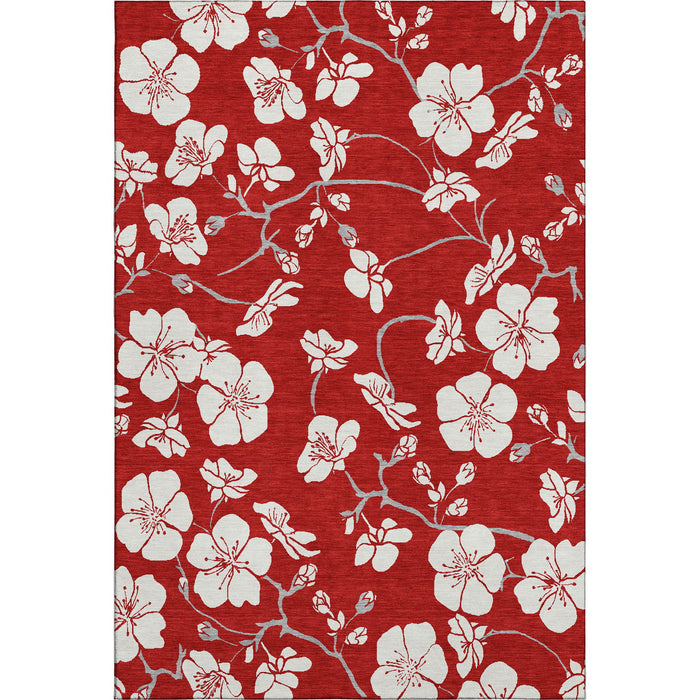 10' X 14' Floral Washable Area Rug With UV Protection (681071) - Red / Ivory