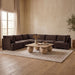 Velvet performance fabric Meridian Furniture 7-piece U-shaped armless sectional sofa with plush cushions and modern design.