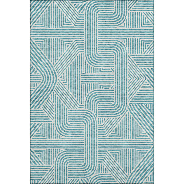 10' X 14' Abstract Geometric Washable Area Rug With UV Protection (672941) - Teal / Ivory