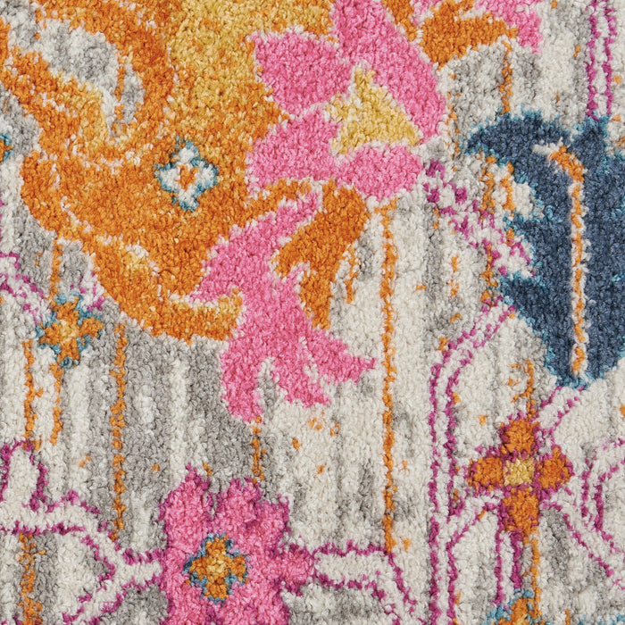 9' x 12' Floral Power Loom Polypropylene Area Rug - Gray