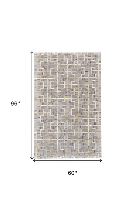 5' x 8' Geometric Hand Woven Area Rug - Gray Ivory And Brown