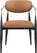 Black-legged Meridian Furniture Ronda vegan leather upholstered dining arm chair with cushioned seat and backrest.