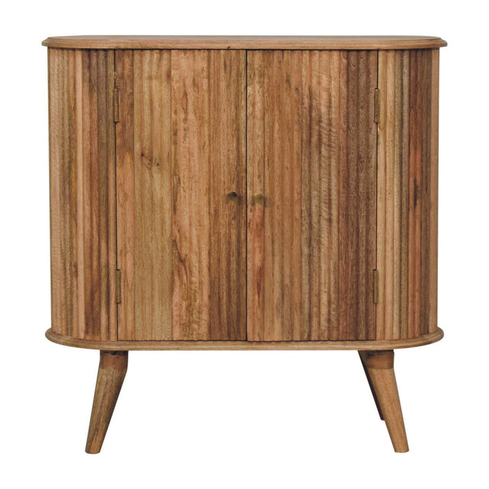 32" Solid Wood Oval Ribbed Texturere Cabinet With Two Doors - Brown