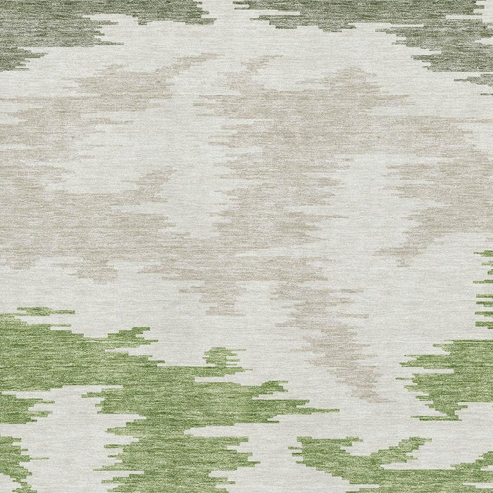 10' X 14' Abstract Washable Area Rug With UV Protection - Green And Beige