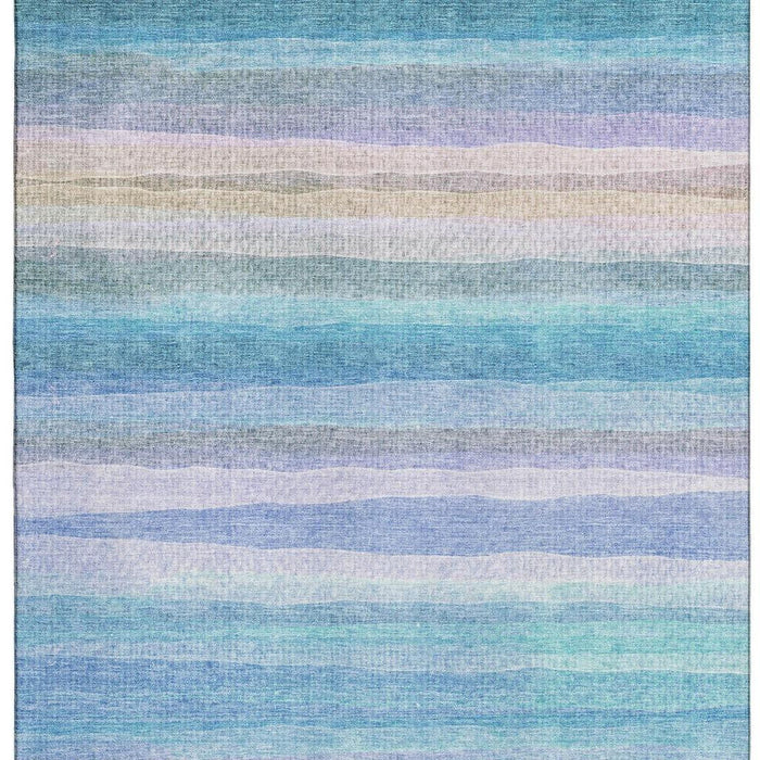 10' X 14' Striped Washable Area Rug With UV Protection (717578) - Aqua / Lavender