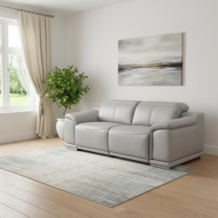 Italian Leather Power Reclining Loveseat (720518) - Light Gray / Silver
