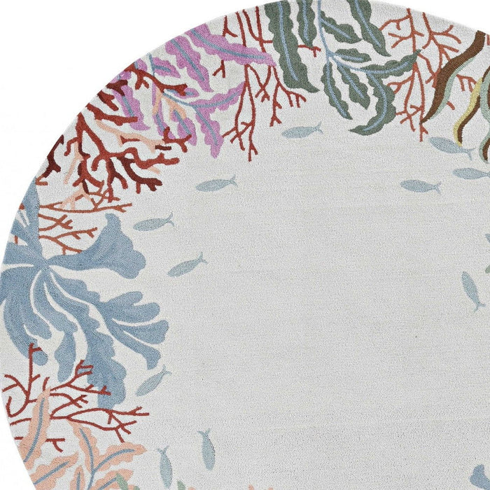 8' Round Hand Hooked Area Rug - Ivory