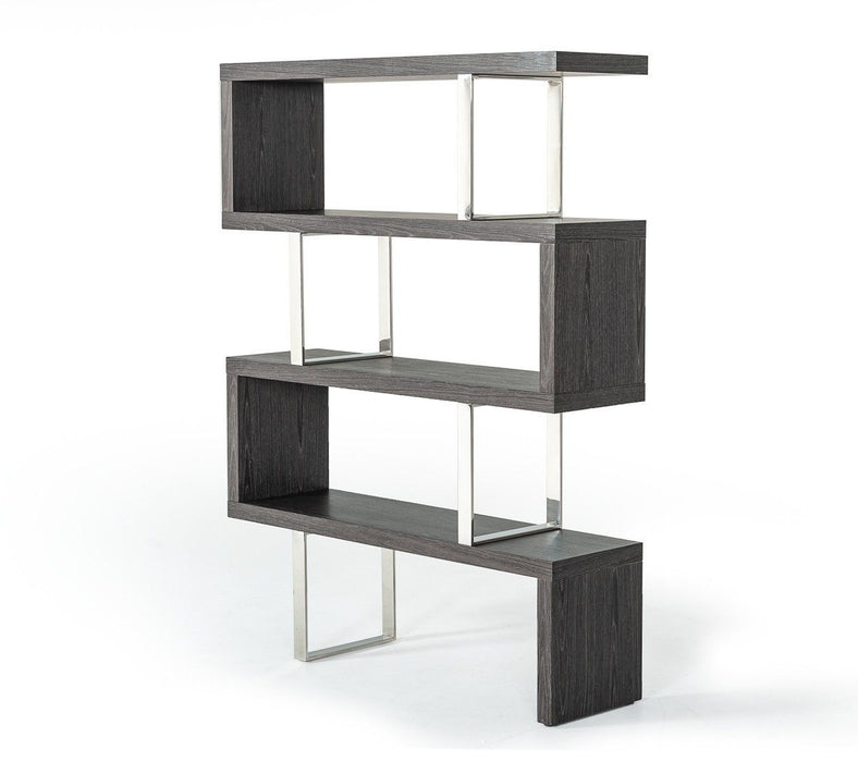 Elm Chrome Four Tier Zig Zag Bookcase - Gray