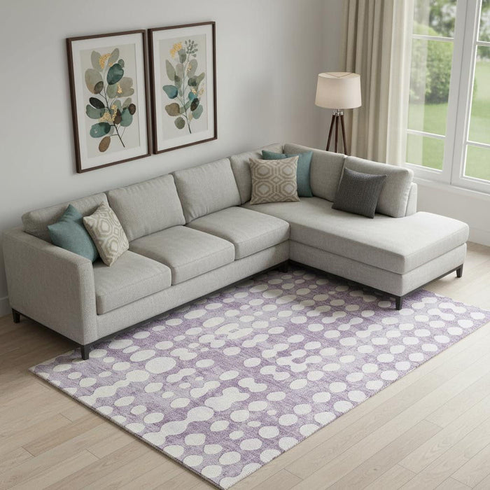 10' X 14' Polka Dot Washable Area Rug With UV Protection (669138) - Purple / Ivory