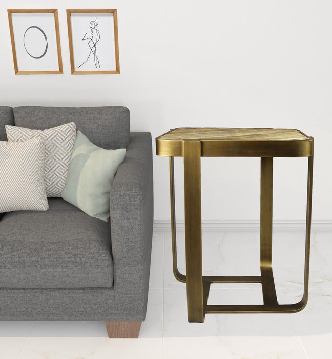 Solid Wood And Iron Square End Table - Brass And Brown