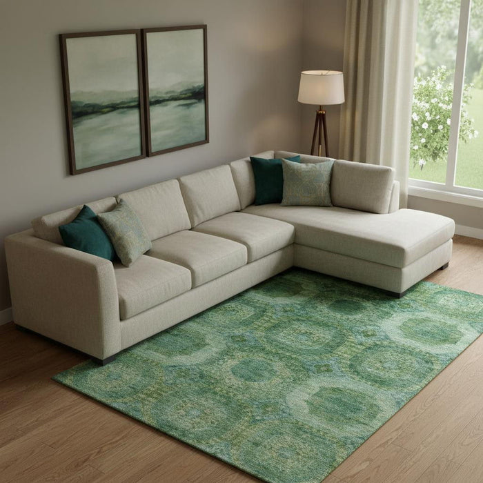 10' X 14' Abstract Geometric Washable Area Rug With UV Protection (708946) - Emerald / Green