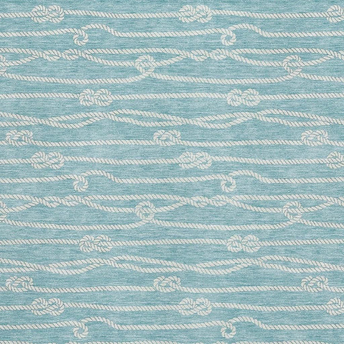 10' X 14' Nautical Washable Area Rug With UV Protection - Teal Blue And Ivory