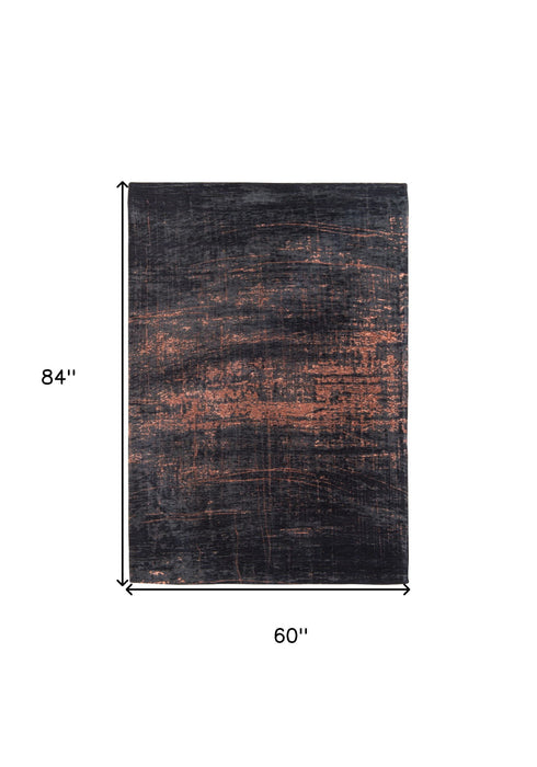 6' x 8' Abstract Non Skid Area Rug - Black And Gold