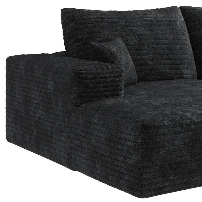 107" Corduroy Modular Compression Foam Sofa With Toss Pillows - Black