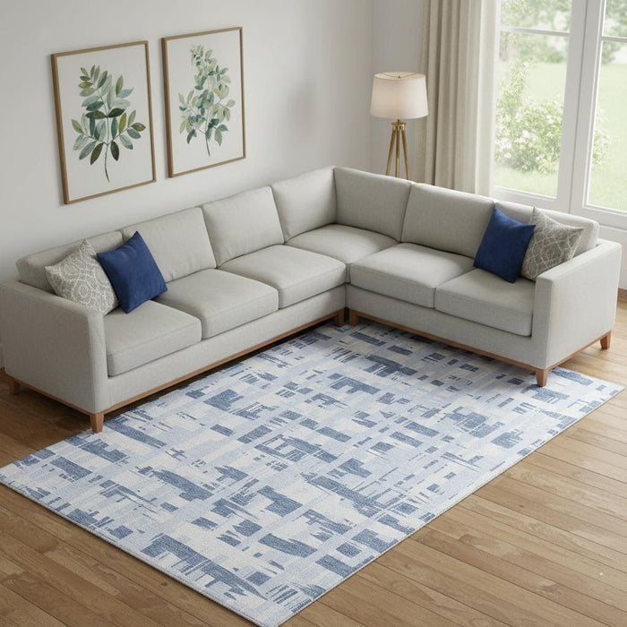10' X 14' Striped Washable Area Rug With UV Protection (705665) - Blue / Ivory