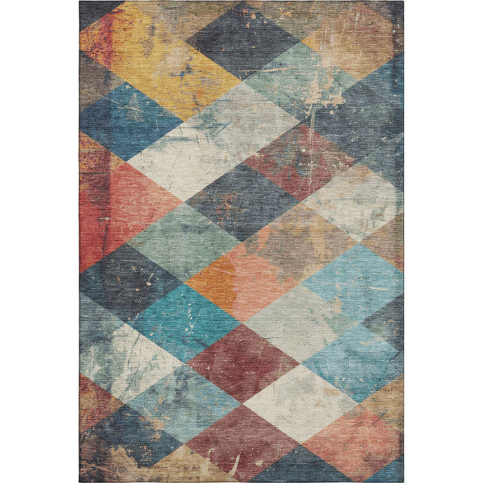 10' X 14' Geometric Washable Area Rug With UV Protection (709312) - Navy Blue / Orange / Red