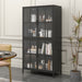 Giga black metal display cabinet with tempered glass doors, adjustable shelves, and anti-tipping device.