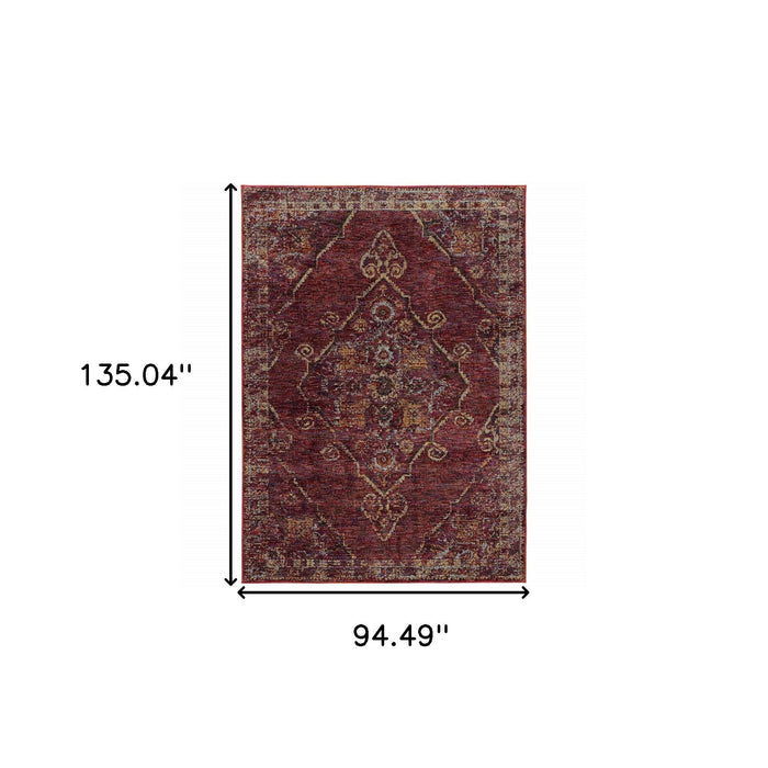 8' x 11' Oriental Power Loom Area Rug - Red And Gold