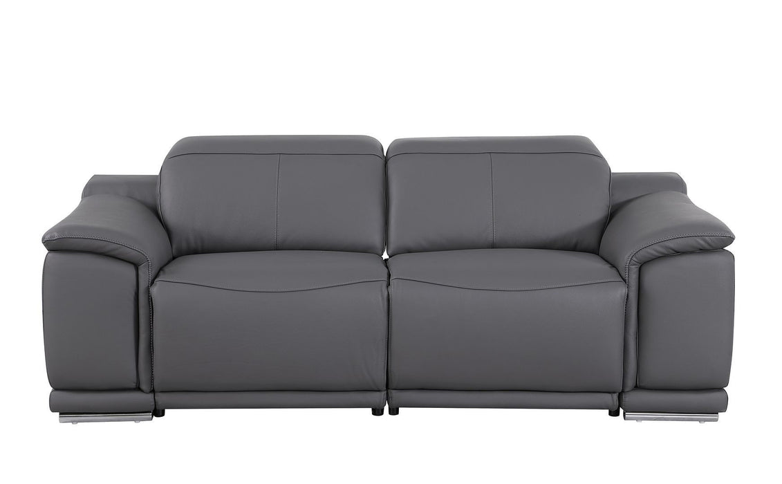 Italian Leather Power Reclining Loveseat (720517) - Dark Gray / Silver