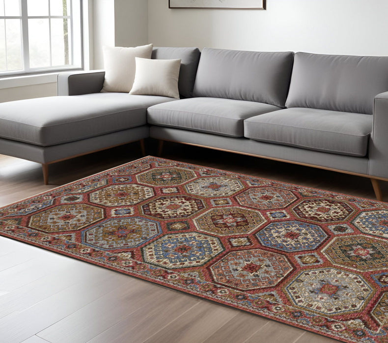 8' X 11' Medallion Area Rug With Fringe - Pink And Red