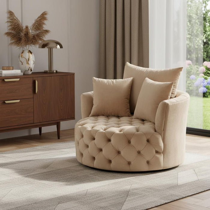 Velvet Solid Color Swivelbarrel Chair - Beige