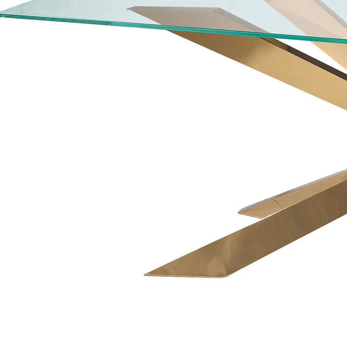 87" Glass And Metal Cross Leg Base Dining Table - Clear / Gold