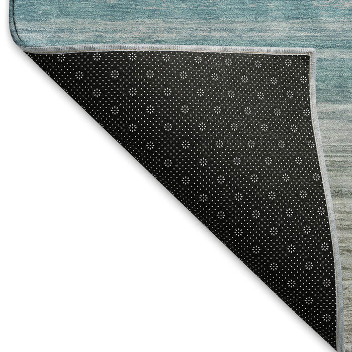 10' X 14' Striped Washable Area Rug With UV Protection (692535) - Sky Blue / Beige / Ivory
