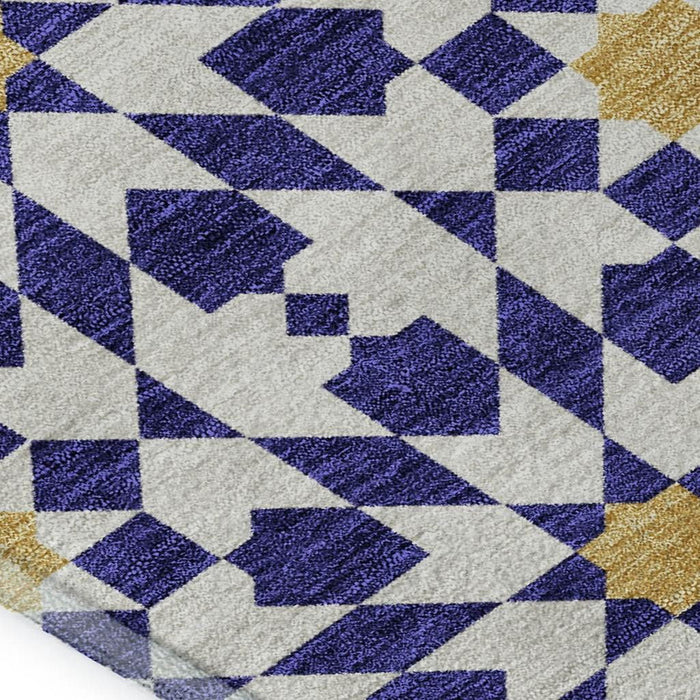 10' X 14' Geometric Washable Area Rug With UV Protection - Navy Blue