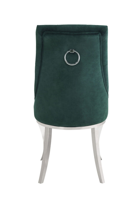 Tufted Upholstered Fabric Dining Side Chairs (Set of 2) - Green / Silver